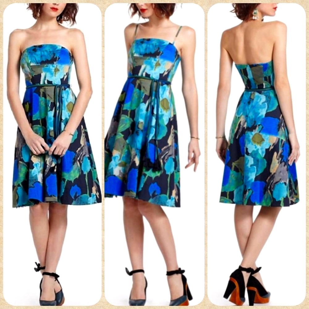 🆕Anthropologie🌷Strapless Blue Green Dress